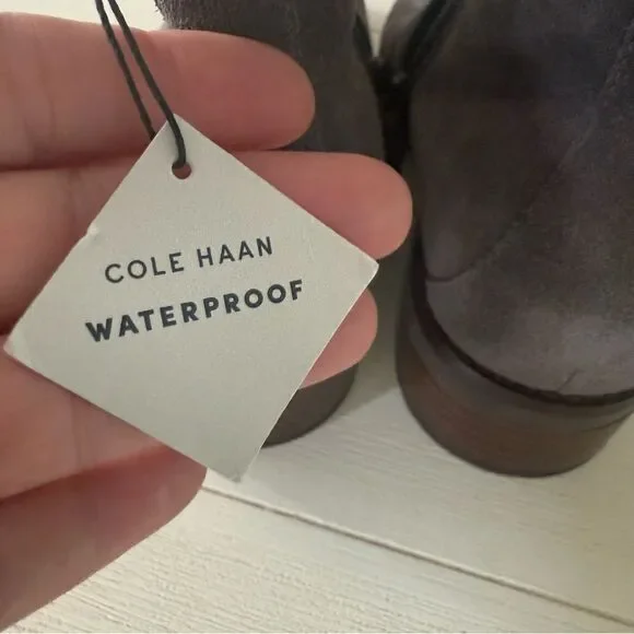 Cole Haan River Waterproof Suede Booties in Gray with Wood Heel 8.5 NWOB - Picture 7 of 11